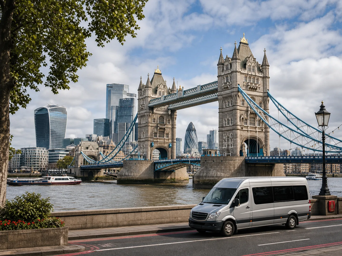 Tower Bridge w Londynie i bus na trasie do Wielkiej Brytanii